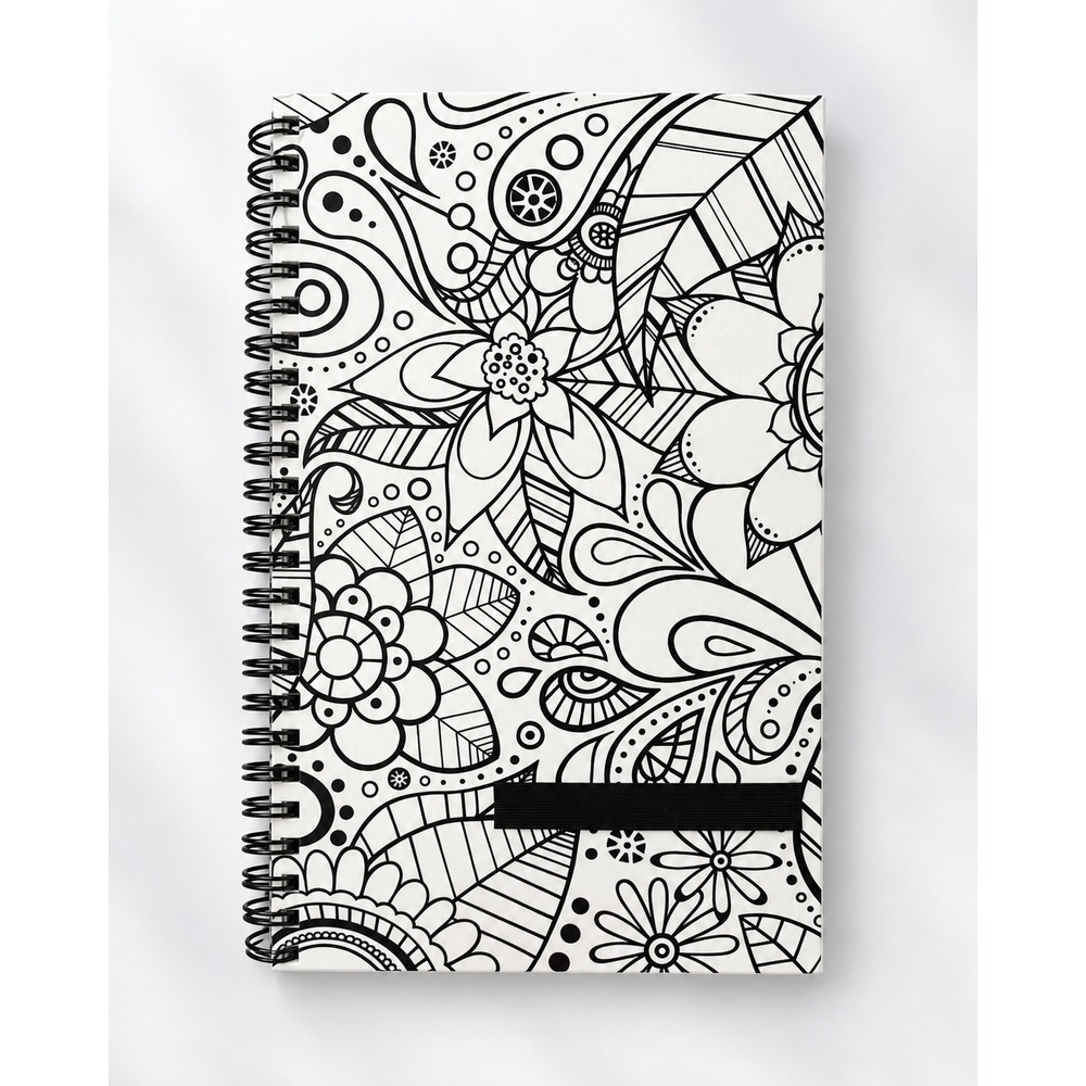 Shutterfly 5x8-inch Spiral Journal Black White Floral Lined Notebook